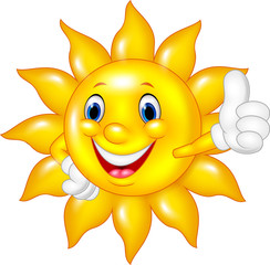 Cartoon sun giving thumbs up isolated on white background