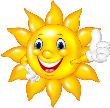 Cartoon sun giving thumbs up isolated on white background