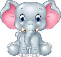 Cartoon funny baby elephant sitting isolated on white background