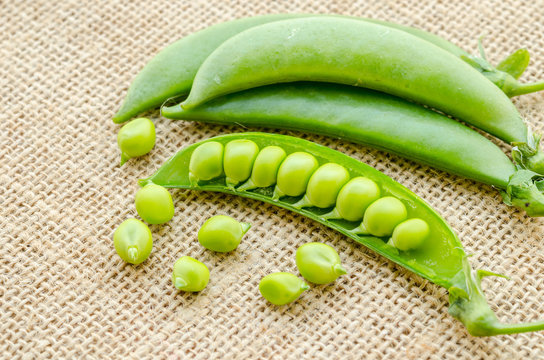 Fresh green peas pods.