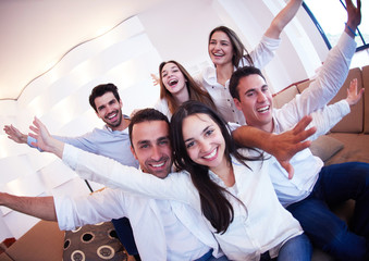 group of friends taking selfie