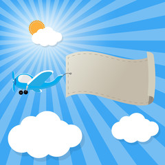 airplane in the sky with empty advertising banner for Your text