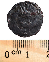 Copper coins of the Golden Horde. Number 13_2. Macro. Isolated