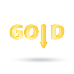 precious Gold value symbol with  arrow down indicating decreasin