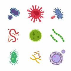 Virus and Bacteria icons set. Vector Illustration