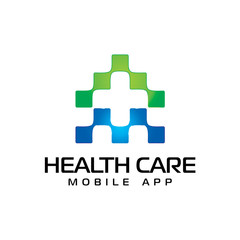 initial A M health care mobile app cross Logo Icon