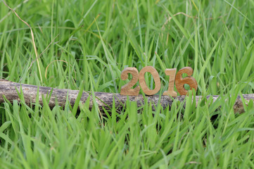 Happy New Year 2016, nature concept and wood number idea