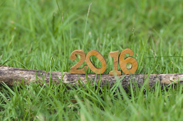 Happy New Year 2016, nature concept and wood number idea