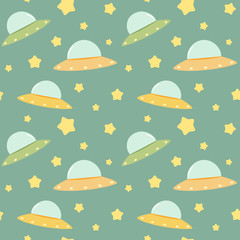 cute cartoon ufo colorful seamless vector pattern background illustration
