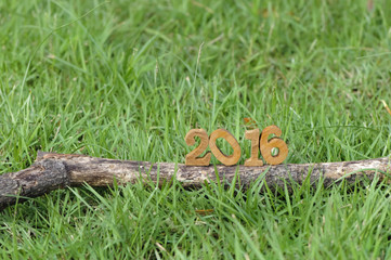 Happy New Year 2016, nature concept and wood number idea