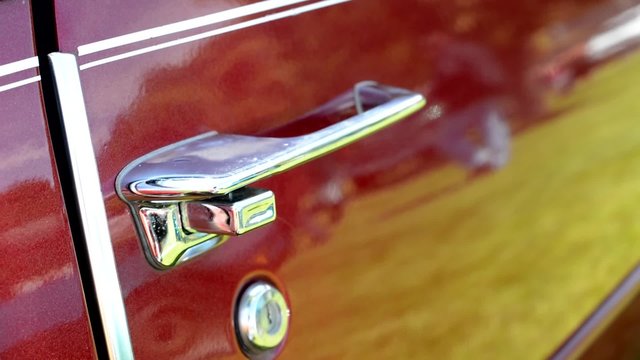 old vintage American car - door - detail of door handle