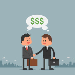 Business concept vector illustration in flat cartoon style. Men shaking hands. Businessmen making a deal
