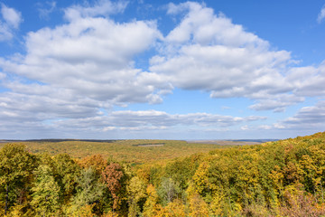 Naklejka premium Rural landscape in the autumn with blue sky