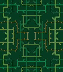 Vector floral seamless pattern on a dark green background. Image of abstract background  consisting of a yellow-green branches of plants with leaves on a dark green background.