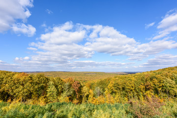 Rural landscape in the autumn with blue sky
