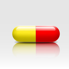 Medical pill red yellow colors with reflection shadow -vectors