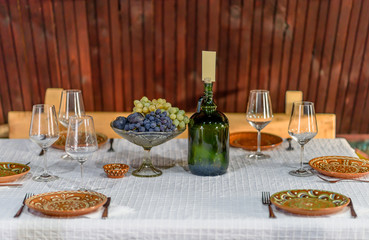 Holiday table at a restaurant in Moldova with national plates
