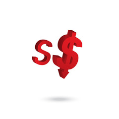 Asian currency symbol weakened concept design: Singapore Dollar