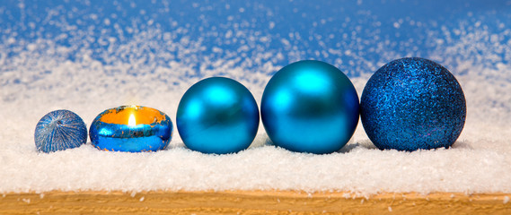 Blue Christmas balls isolated.