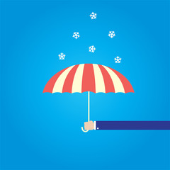 hand hold open umbrella to protect snow drop