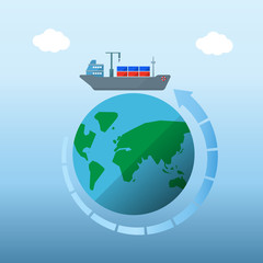 Obraz premium container vessel ship over around the planet