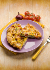 omelet with tomatoes,  selective focus