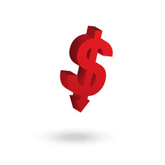 Fototapeta premium dollar currency symbol with arrow down to the floor decreasing c