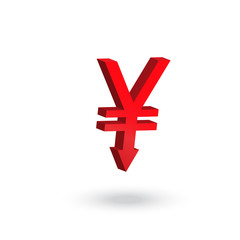 Fototapeta premium Yen currency symbol with arrow down to the floor decreasing conc