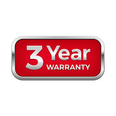 Red 3 year warranty button in silver frame