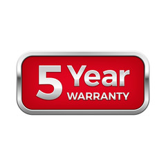 Red 5 year warranty button in silver frame