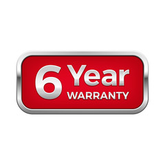 Red 6 year warranty button in silver frame