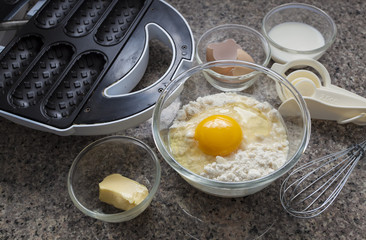 preparation waffles. All ingredients needed for waffles.