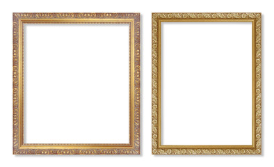 The antique gold frame on the white background