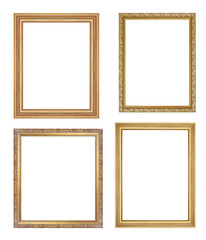 The antique gold frame on the white background