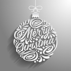 Holidays greeting card with abstract doodle Christmas ball. Merr