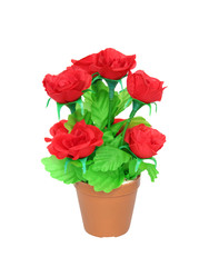 Fototapeta premium Fake red rose in the pot