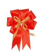 Beautiful red satin gift bow, isolated on white
