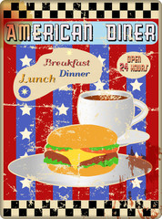 retro american diner sign, worn and weathered, vector eps