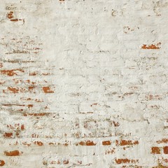 Old Worn Red Brick Wall Texture With Shabby White Plaster