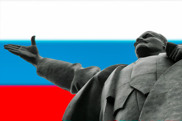 Statue of Lenin with Russian Flag