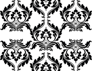 Classic floral black and white ornamented pattern background. Vector