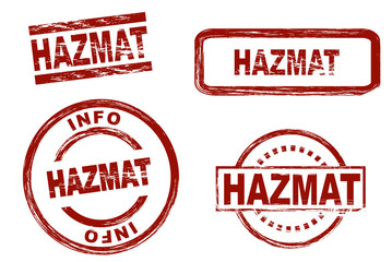 Set of stylized stamps showing the term HAZMAT. All on white background.
