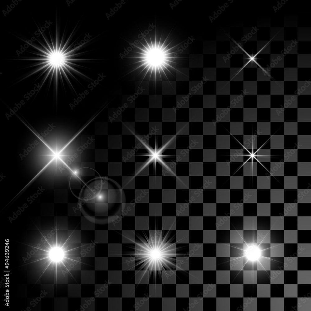 Poster set of vector glowing light effect stars bursts with sparkles