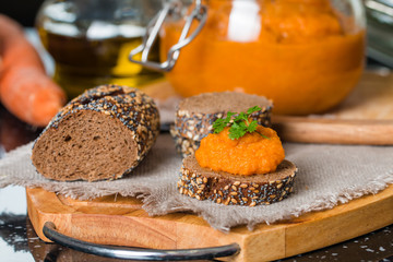 Homemade squash paste on bread
