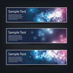 Set of Horizontal Banner Background Designs - Colors: Purple, Blue, White - Christmas, New Year or Other Holiday Ad Banner Templates