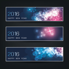 Fototapeta na wymiar Set of Horizontal New Year Dark Banners - 2016 Version