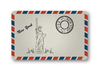 Letter from New York with Statue of Liberty painted. Stylization. Vector illustration.