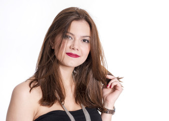 Naklejka premium Junge Frau mit rotem Lippenstift