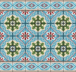 Seamless  pattern from tiles and border. Moroccan, Portuguese, Azulejo ornaments. 