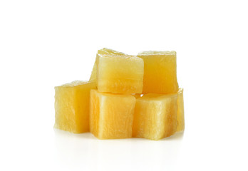 Yacon slices on white background